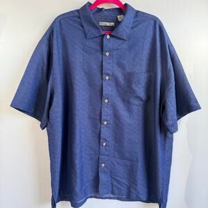 BATIK BAY Mens XXL Shirt Indigo Blue Textured Short Sleeve Camp Collar Resort